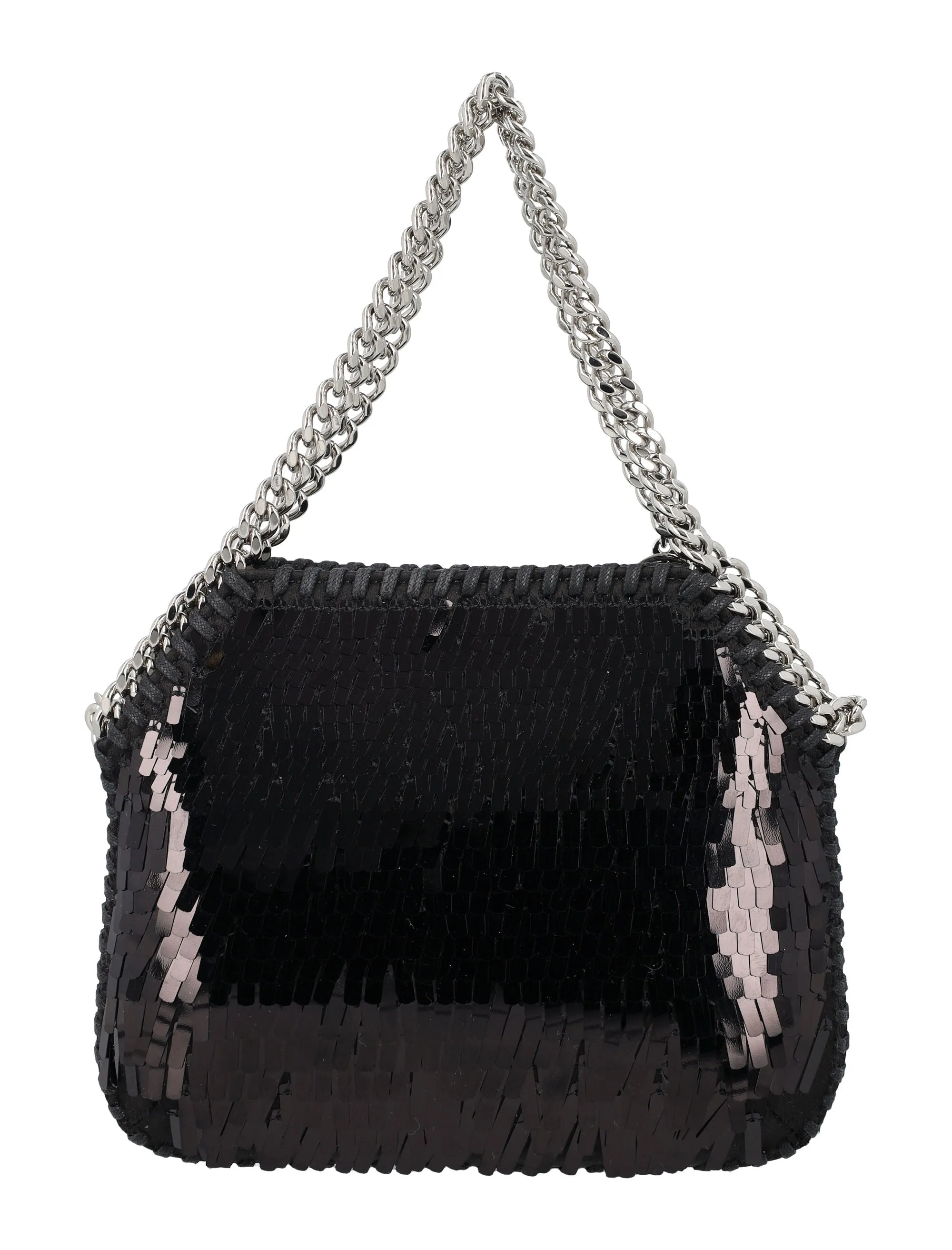 STELLA MCCARTNEY Sequin Mini Shoulder Bag with Satin Overlay and Signature Gold Chain - Black