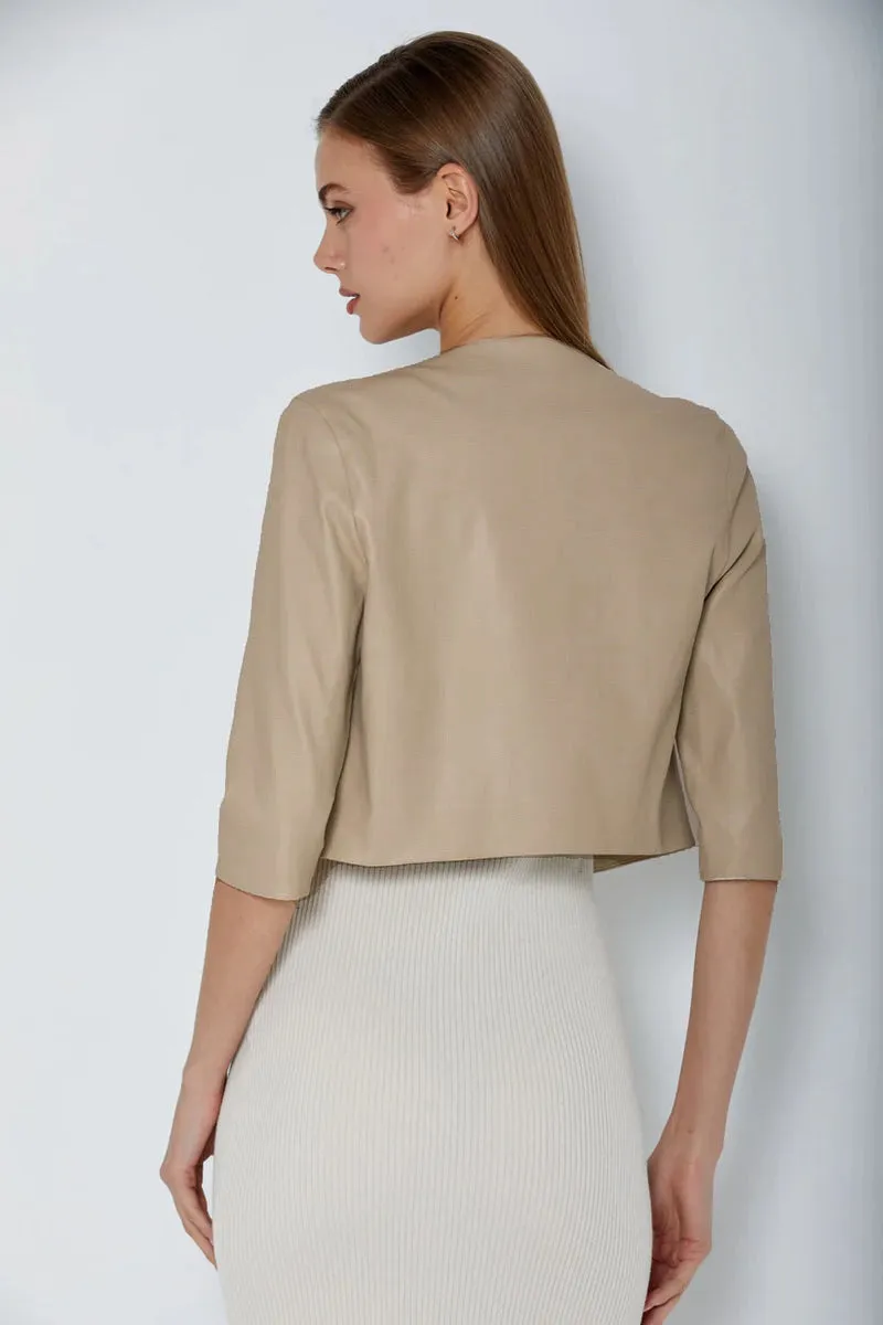 Susan Bender Cropped Stretch Leather Cardigan in Sand