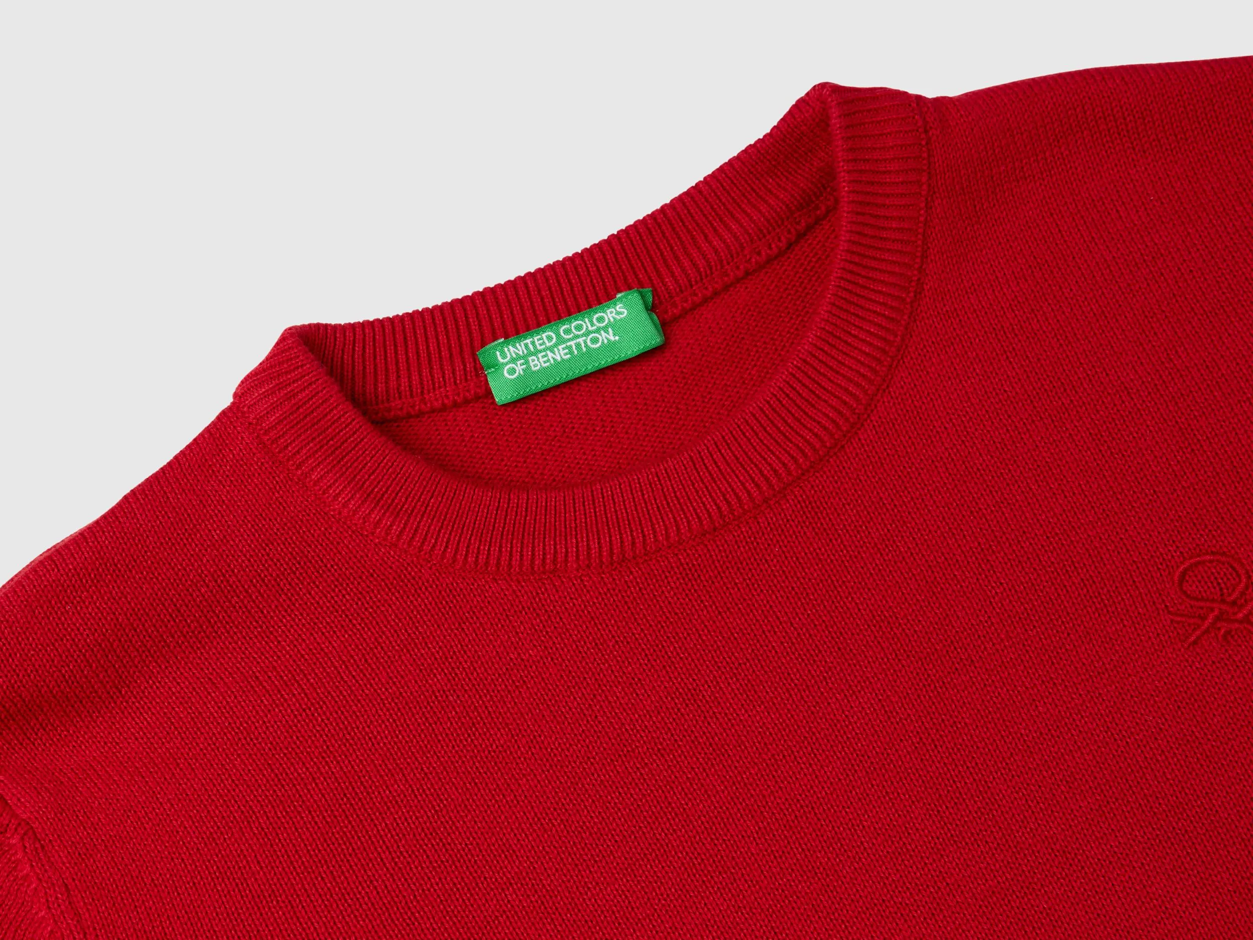 Sweater in pure cotton with logo - Red | Benetton