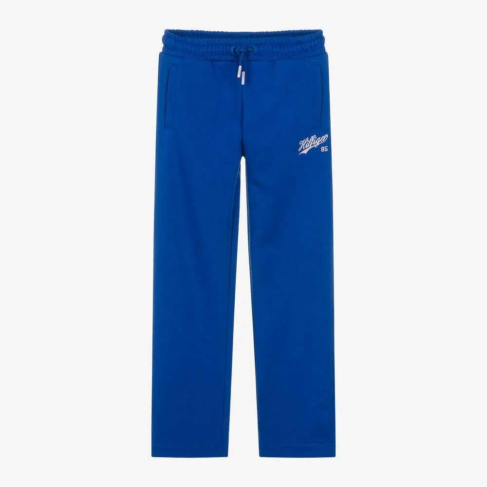 Teen Girls Blue Cotton Wide-Leg Joggers