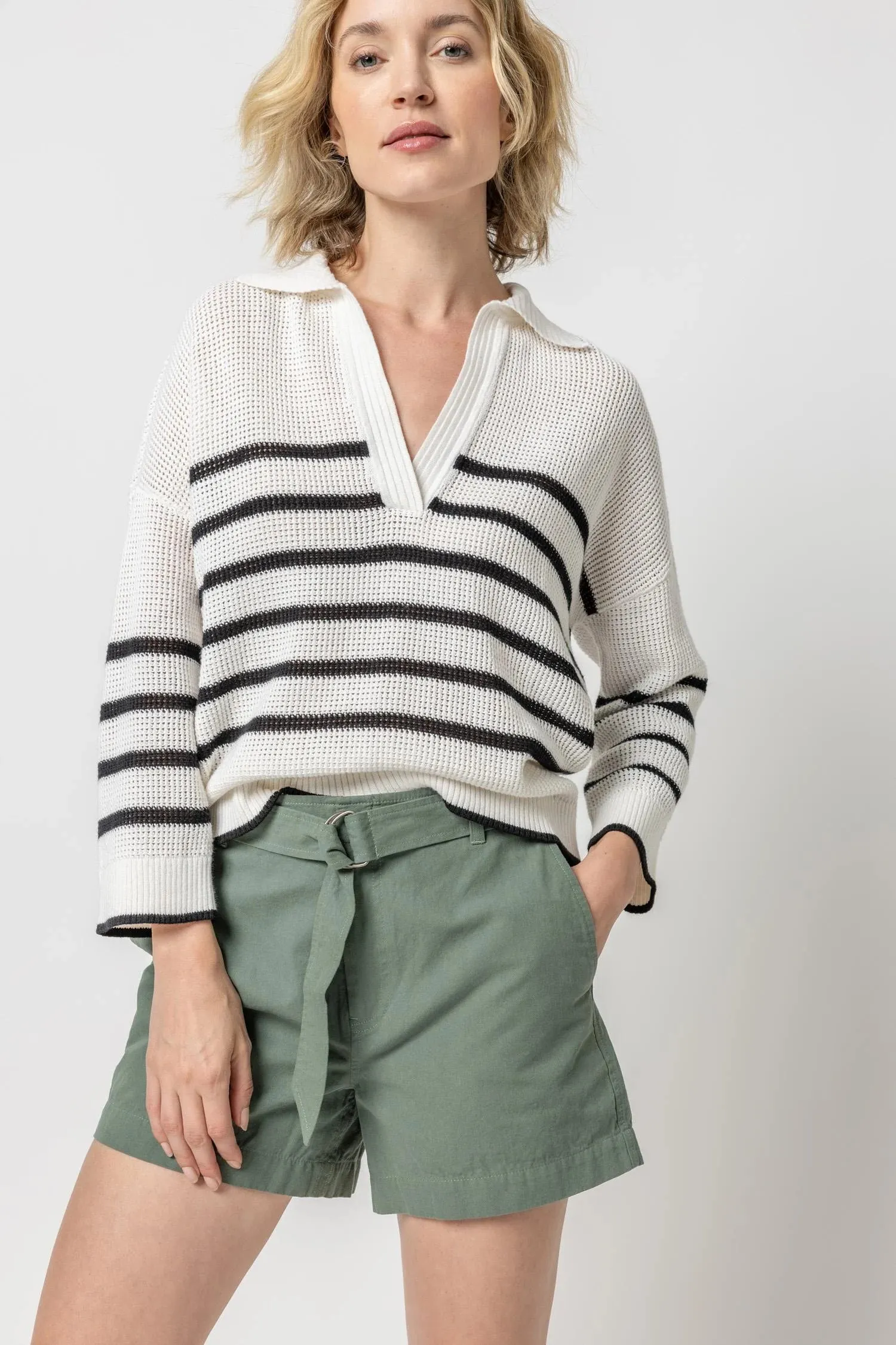 Textured Stripe Polo Sweater