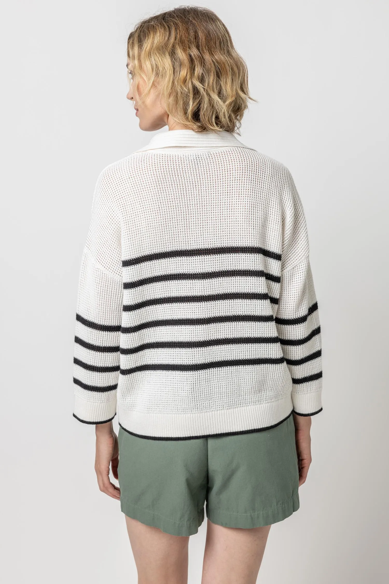 Textured Stripe Polo Sweater