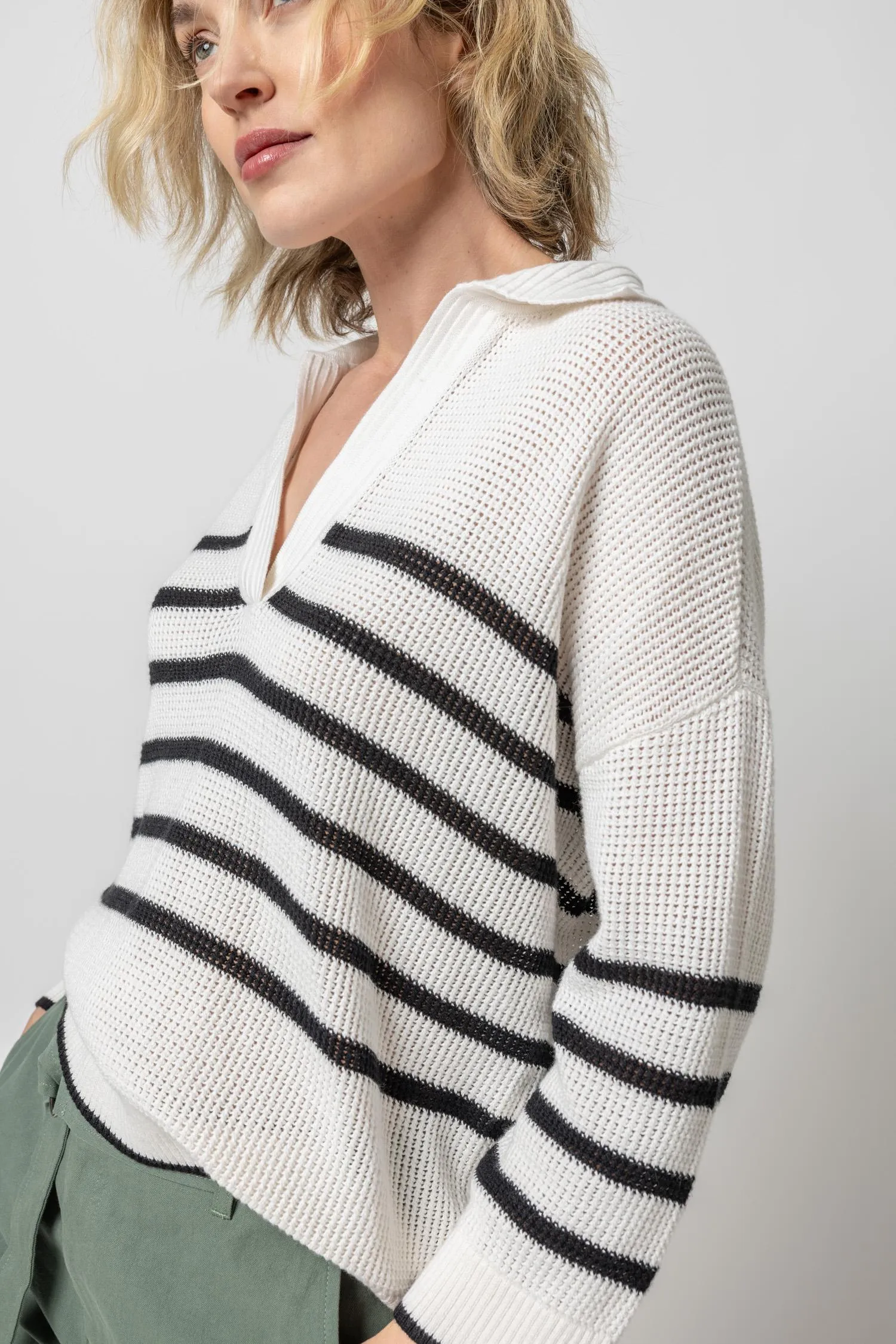 Textured Stripe Polo Sweater