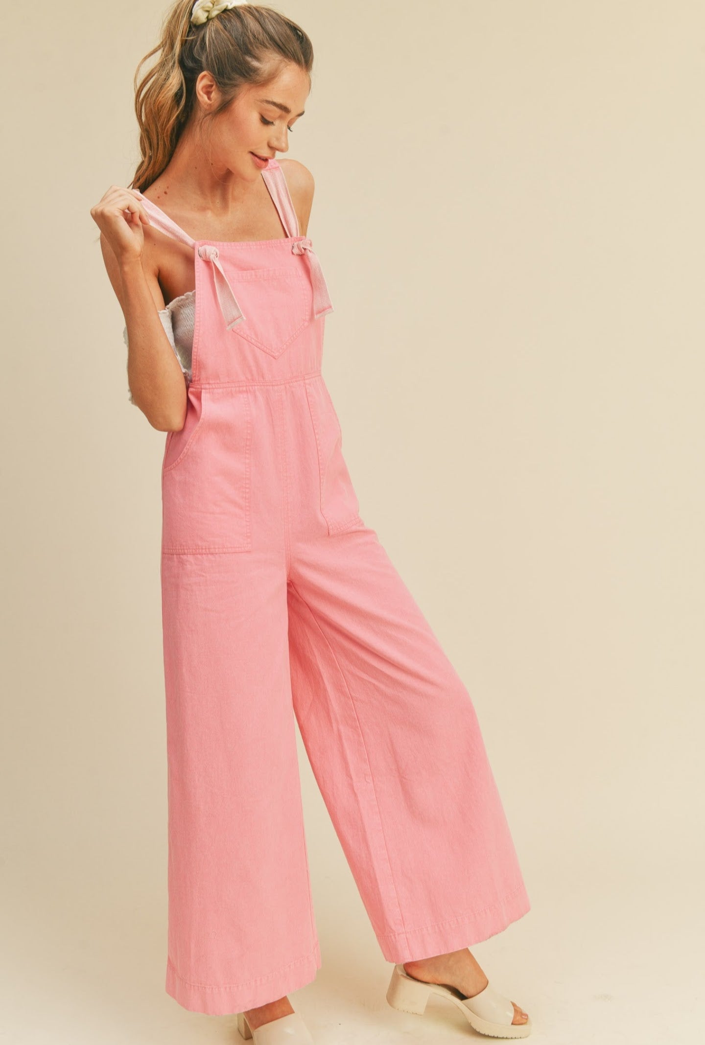 The Liesl Wide Leg Overalls in Pink