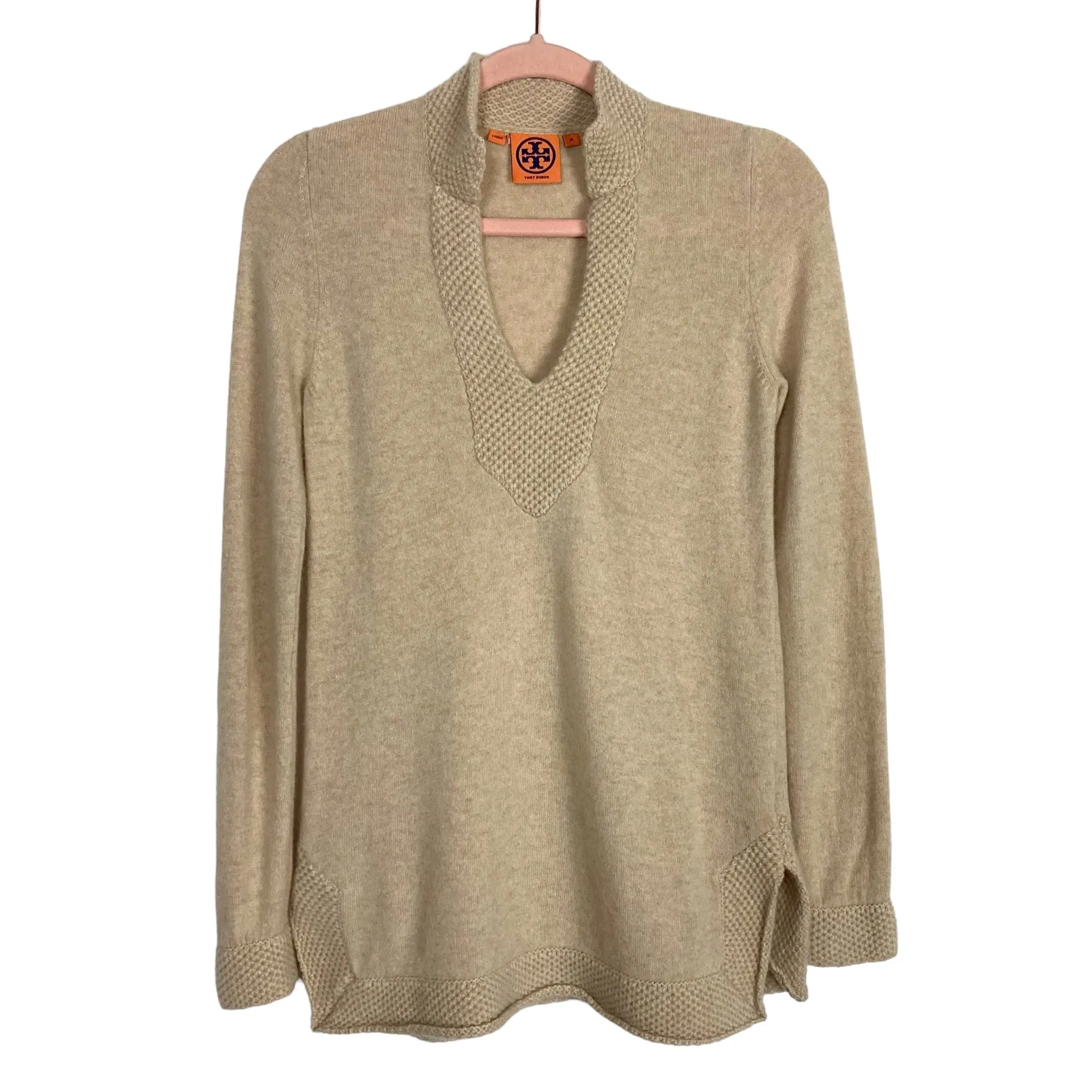 Tory Burch Tan 100% Cashmere V-Neck Tunic Sweater- Size M