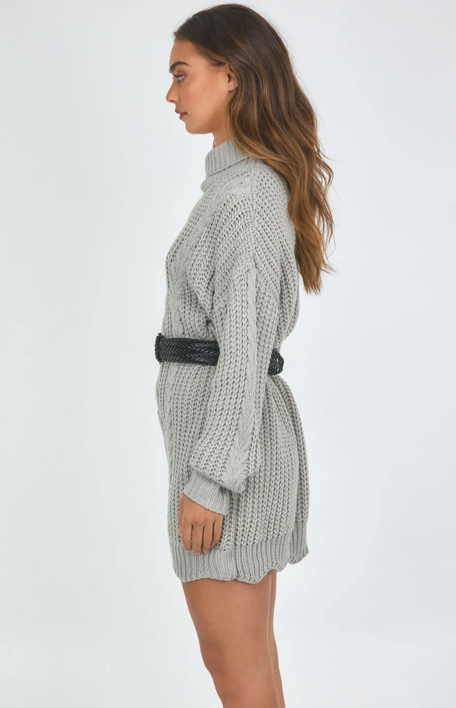 Turtleneck Chunky Cable Knit Dress (AKN829)