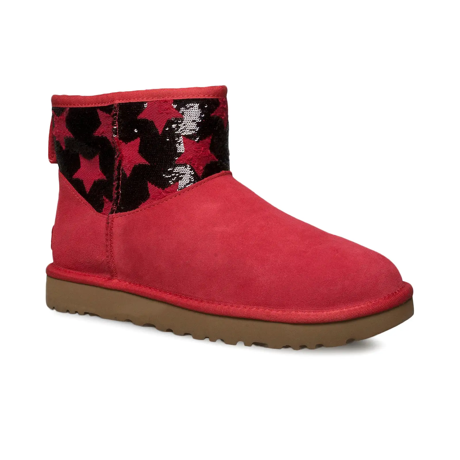 UGG Classic Mini Sequin Stars Ribbon Red Boots - Women's