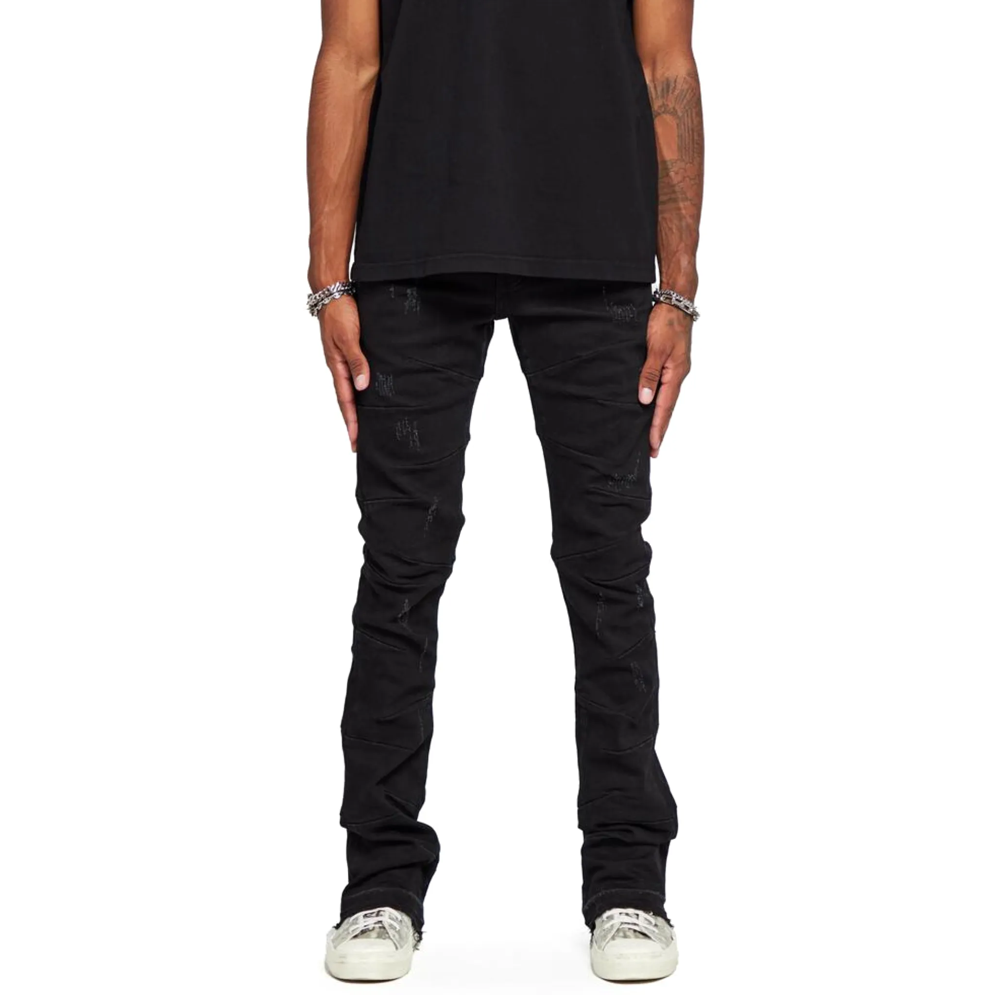 Valabasas West Black Stacked Flare Jeans