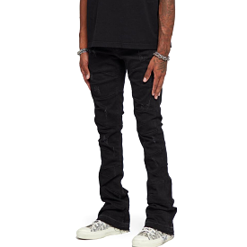 Valabasas West Black Stacked Flare Jeans