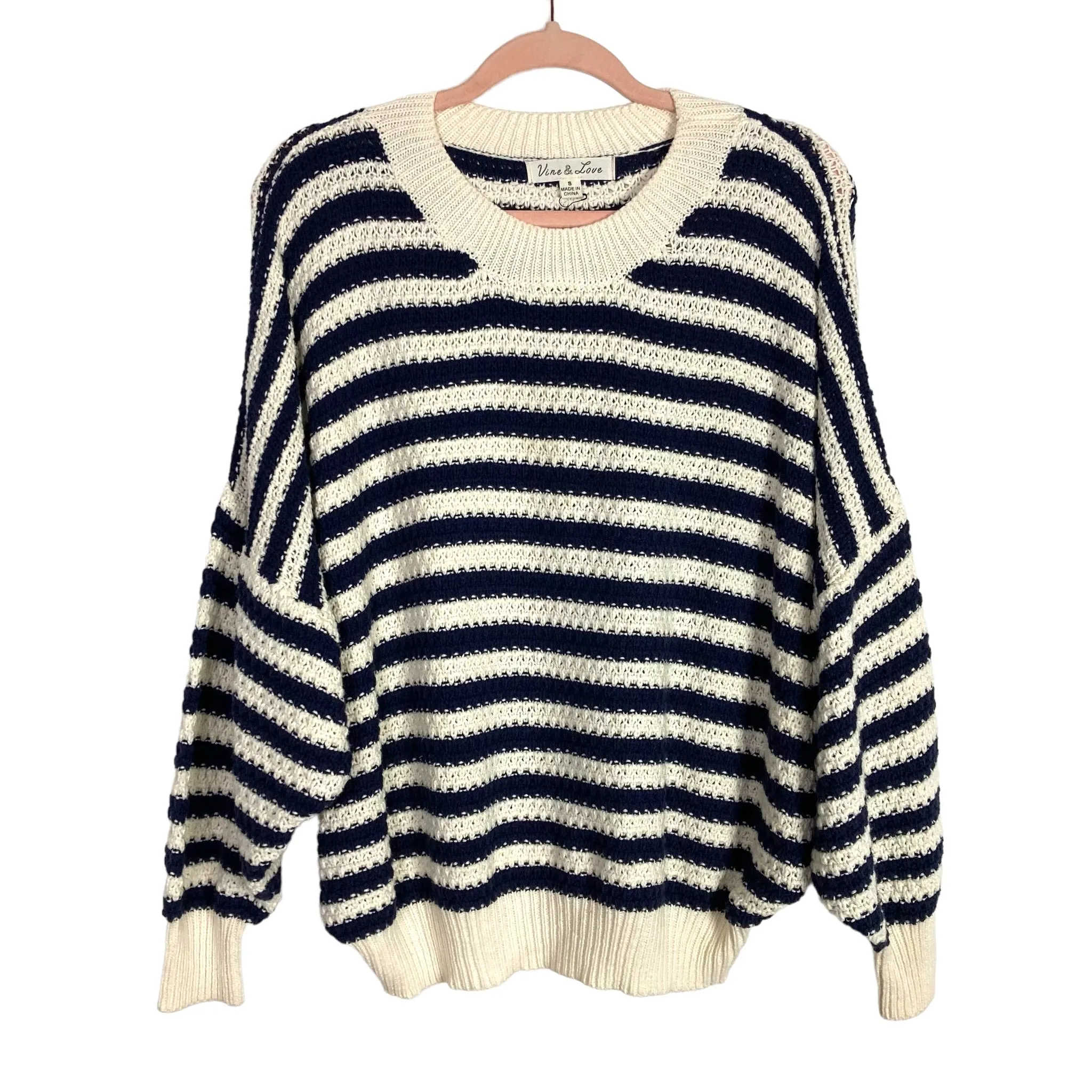 Vine & Love Cream and Navy Striped Open Knit Sweater- Size S (sold out online)