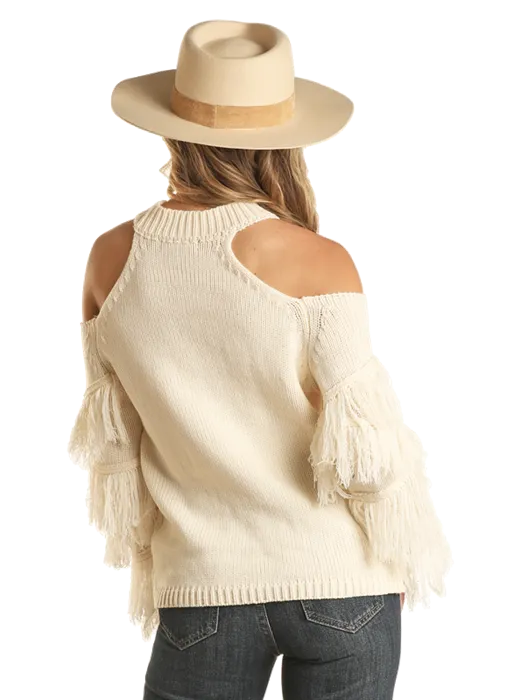 Women's Rock & Roll Cowgirl Cold Shoulder Sweater #BW32T02043