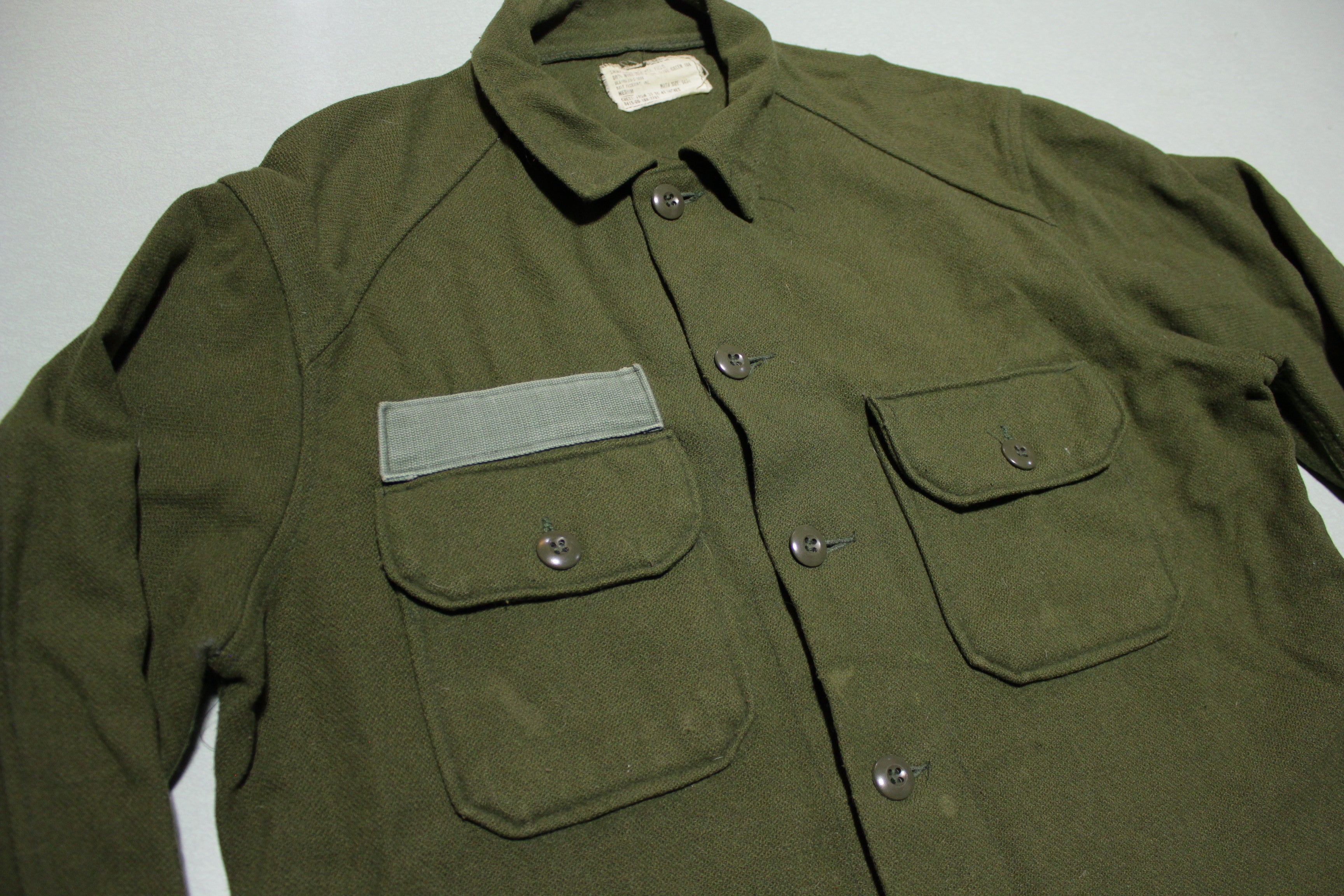 Wool OG Cold Weather Field Button Up Army Military Shirt Dated 1978 70's