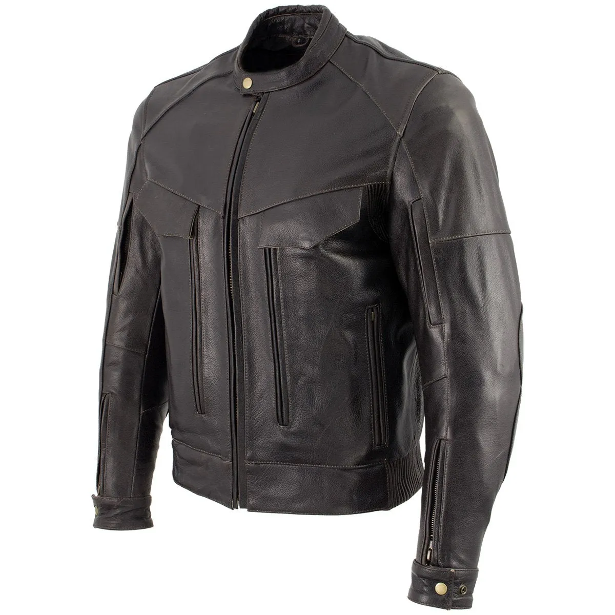 Xelement B7496 'Bandit' Men's Retro Distressed Brown Leather Jacket with X-Armor Protection